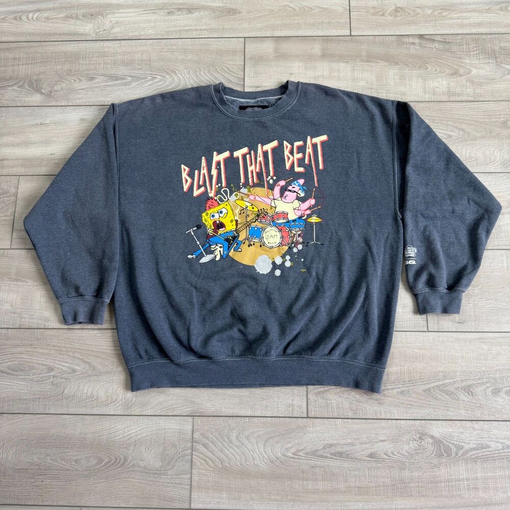 RSQ x Spongebob Squarepants Blast That Beat Crewneck Sweatshirt, Nickelodeon, XL